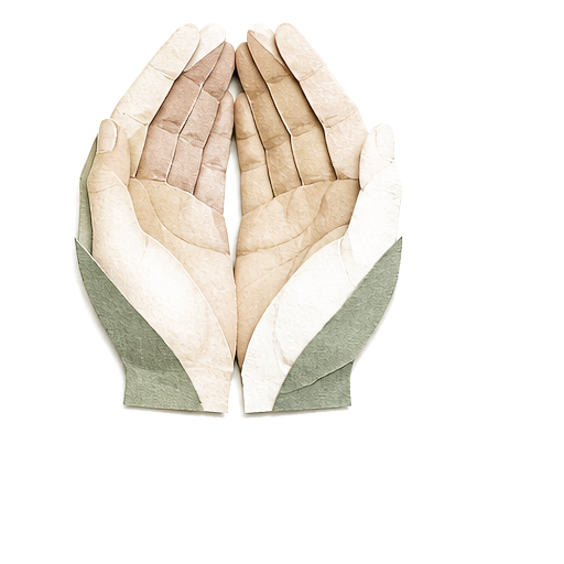 Paper collage of softly cupped hands